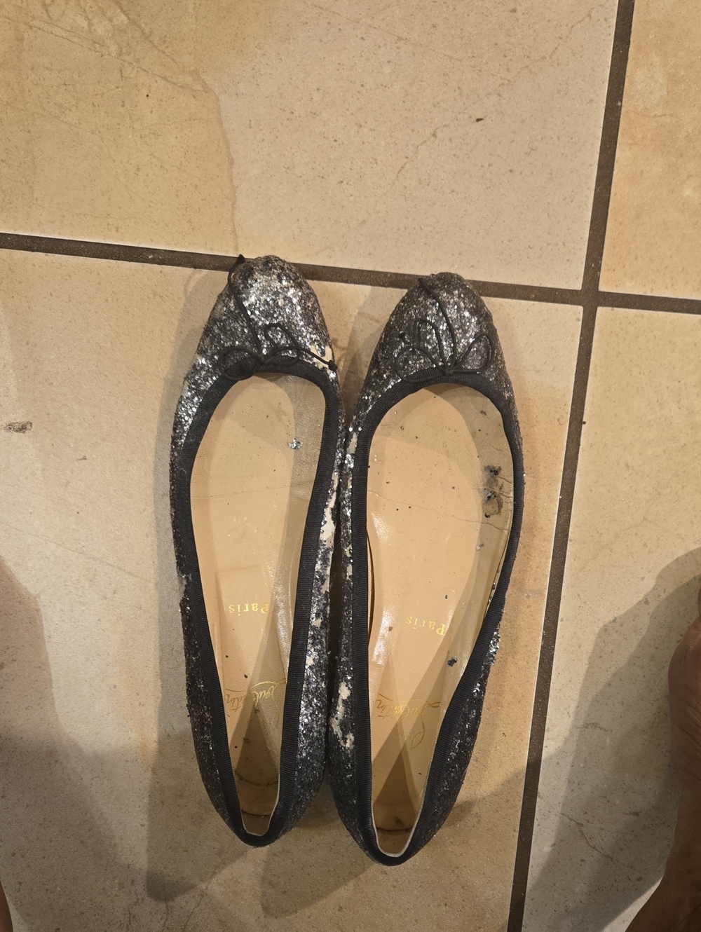 Chtistian Louboutin Women's Silver Glitter Ballet Flats - Picture 2 of 3